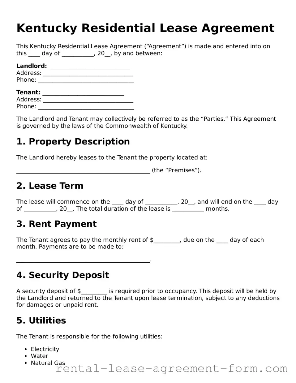 Legal Kentucky Residential Lease Agreement Template