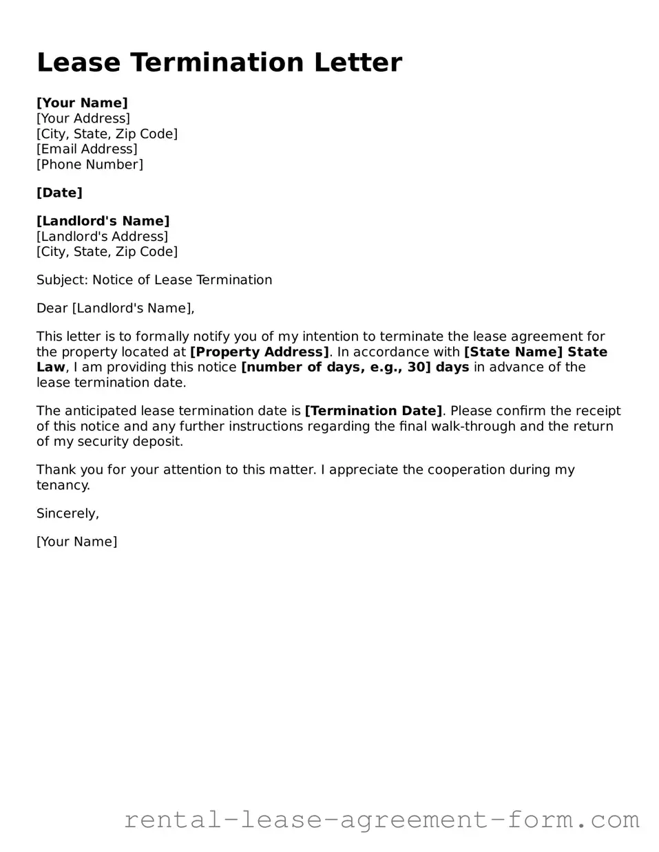Legal Lease Termination Letter Form