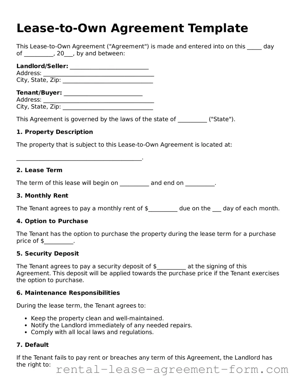 Legal Lease-to-Own Agreement Form