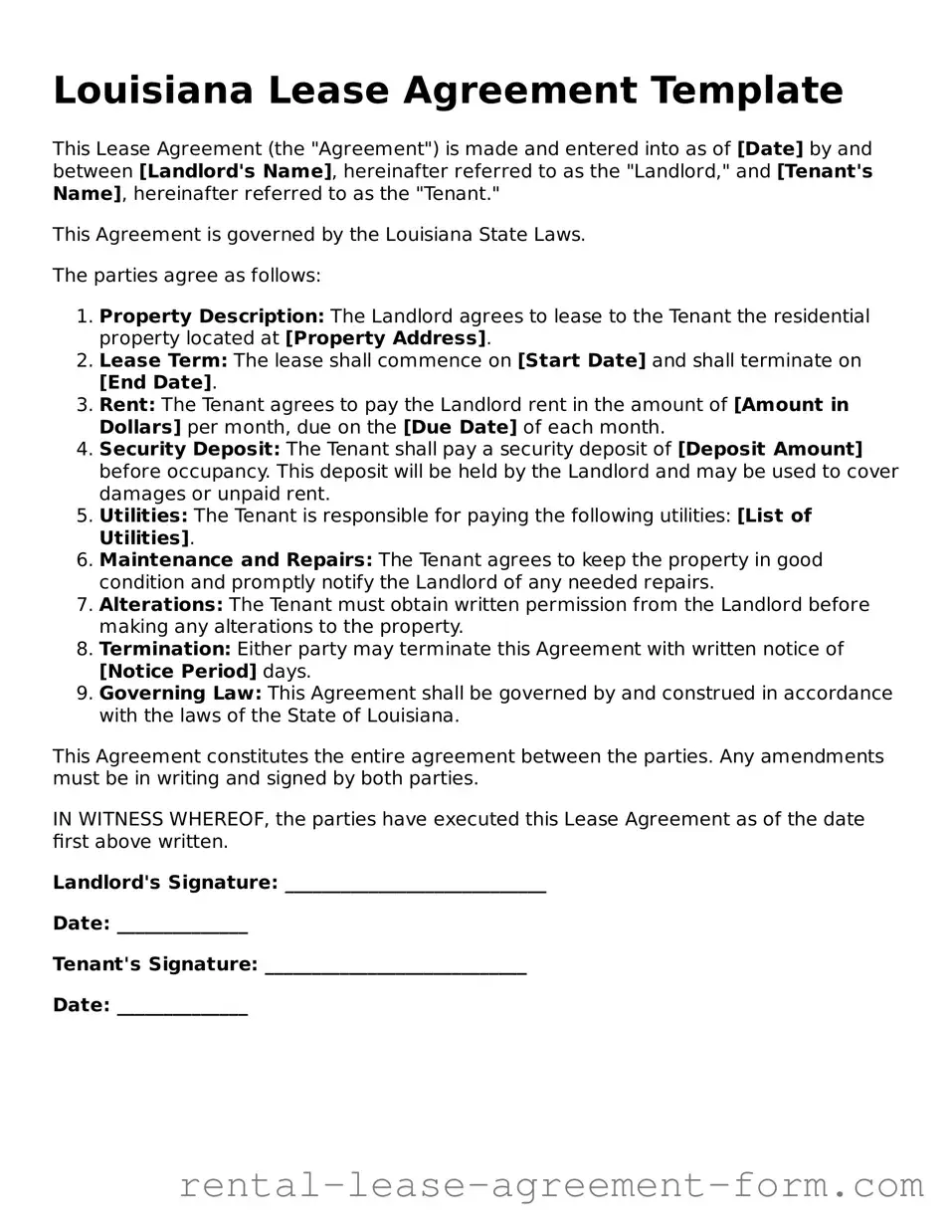 Legal Louisiana Lease Agreement Template