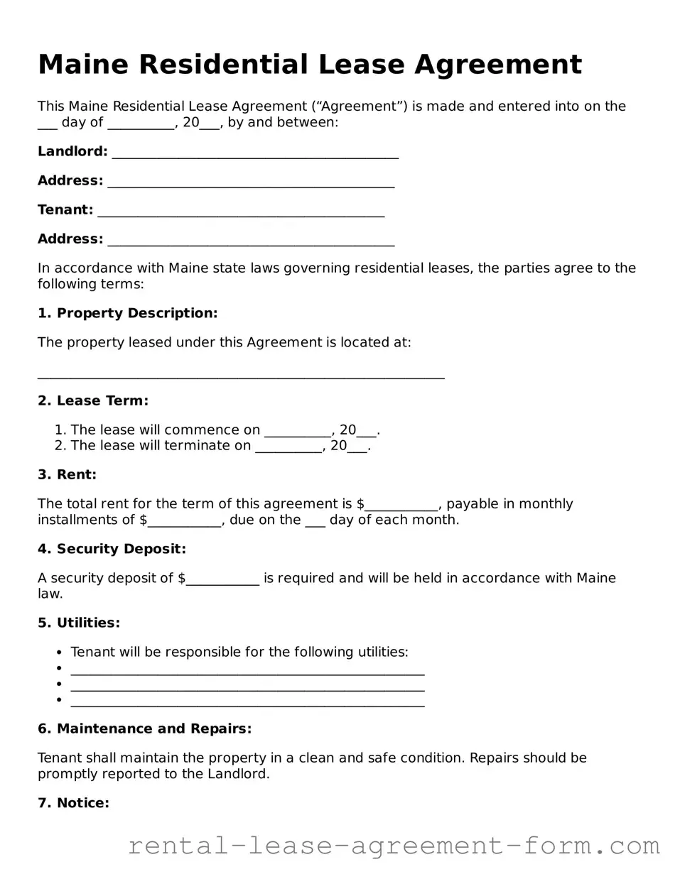 Legal Maine Residential Lease Agreement Template
