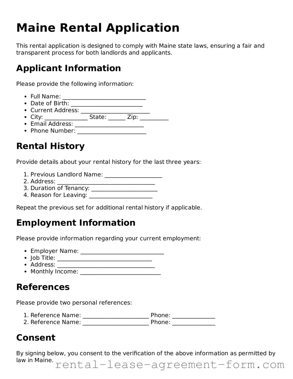 Legal Maine Rental Application Template