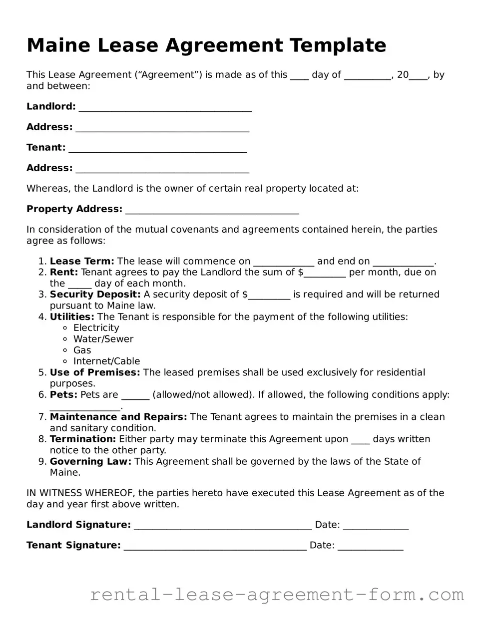 Legal Maine Lease Agreement Template