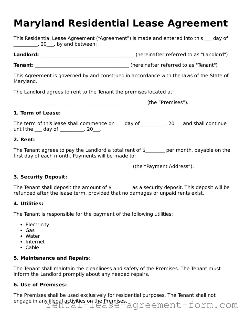 Legal Maryland Residential Lease Agreement Template