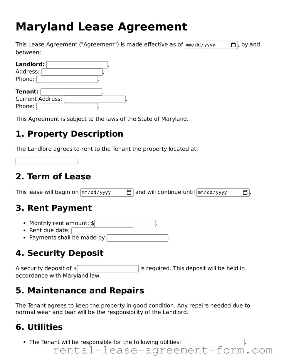 Legal Maryland Lease Agreement Template