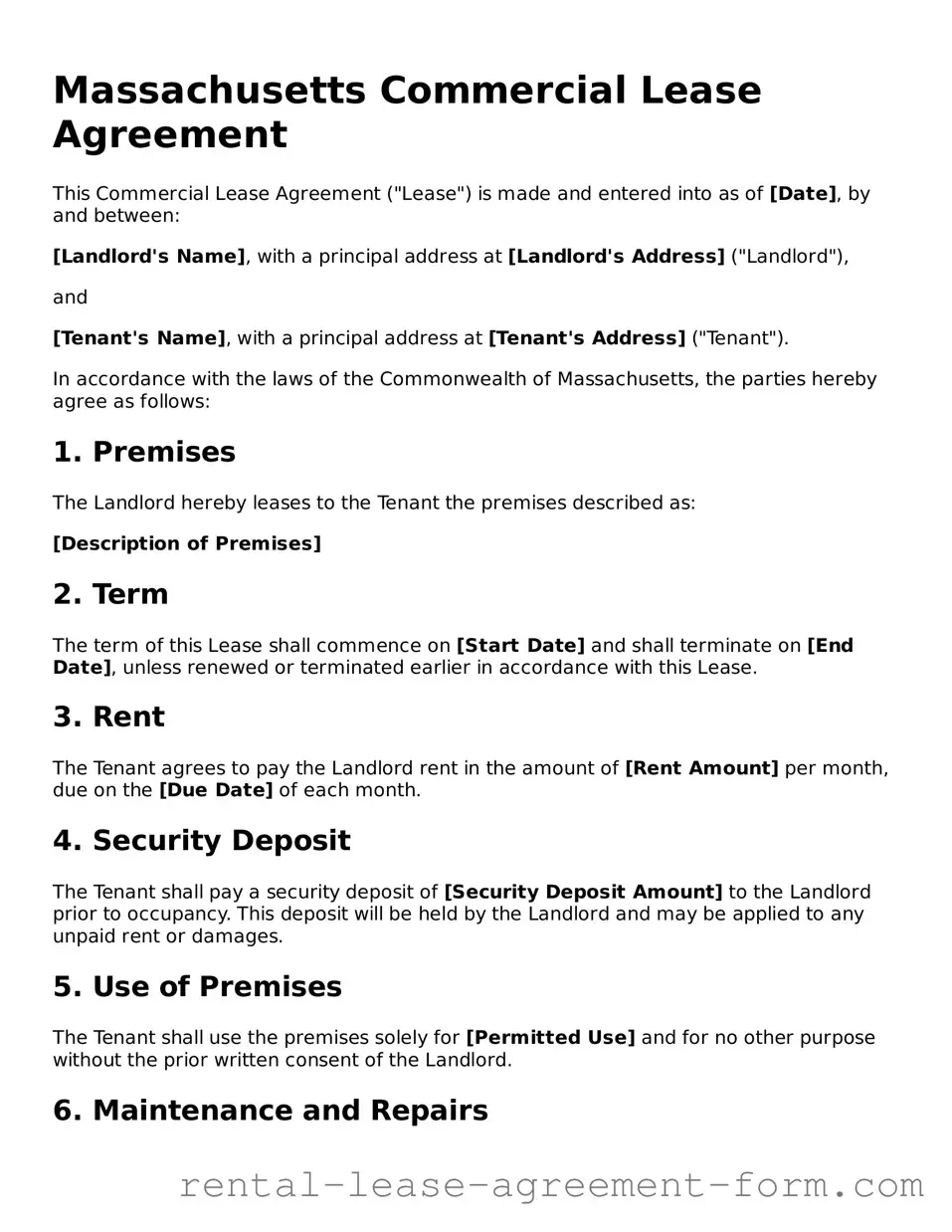 Legal Massachusetts Commercial Lease Agreement Template
