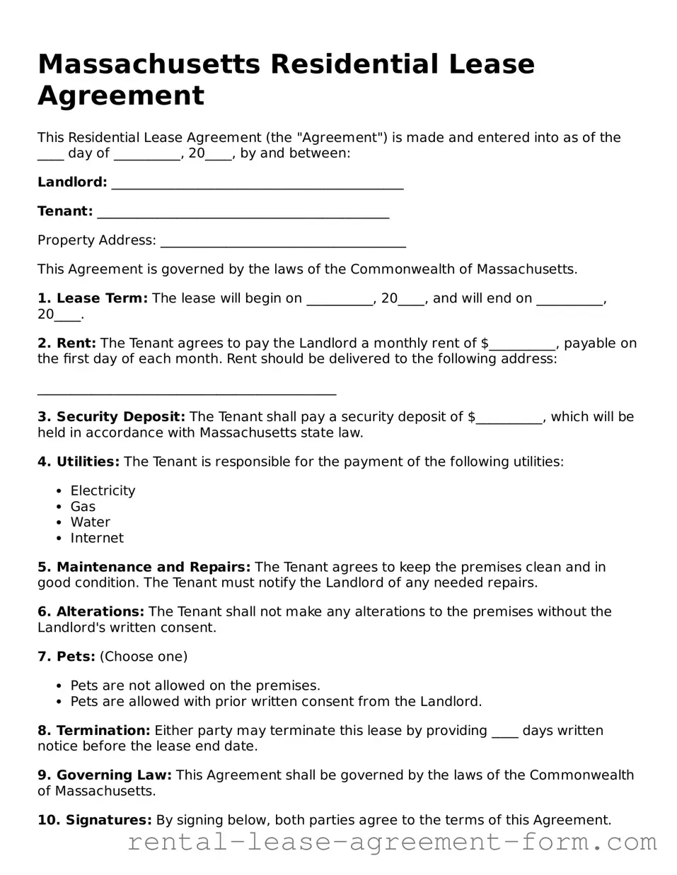 Legal Massachusetts Residential Lease Agreement Template