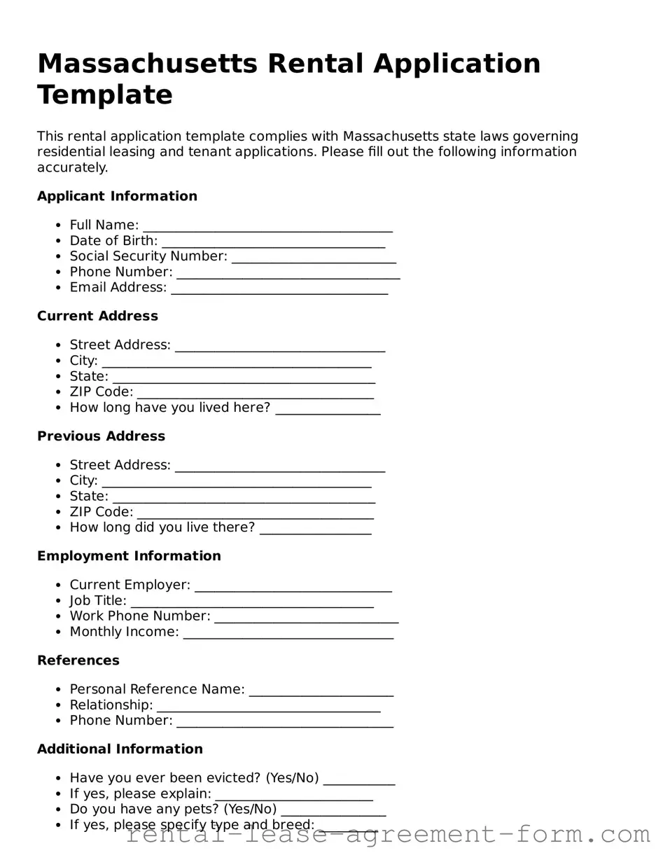 Legal Massachusetts Rental Application Template