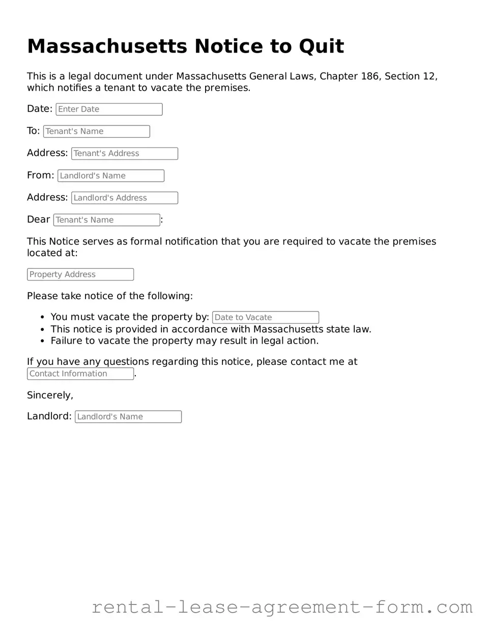 Legal Massachusetts Notice to Quit Template