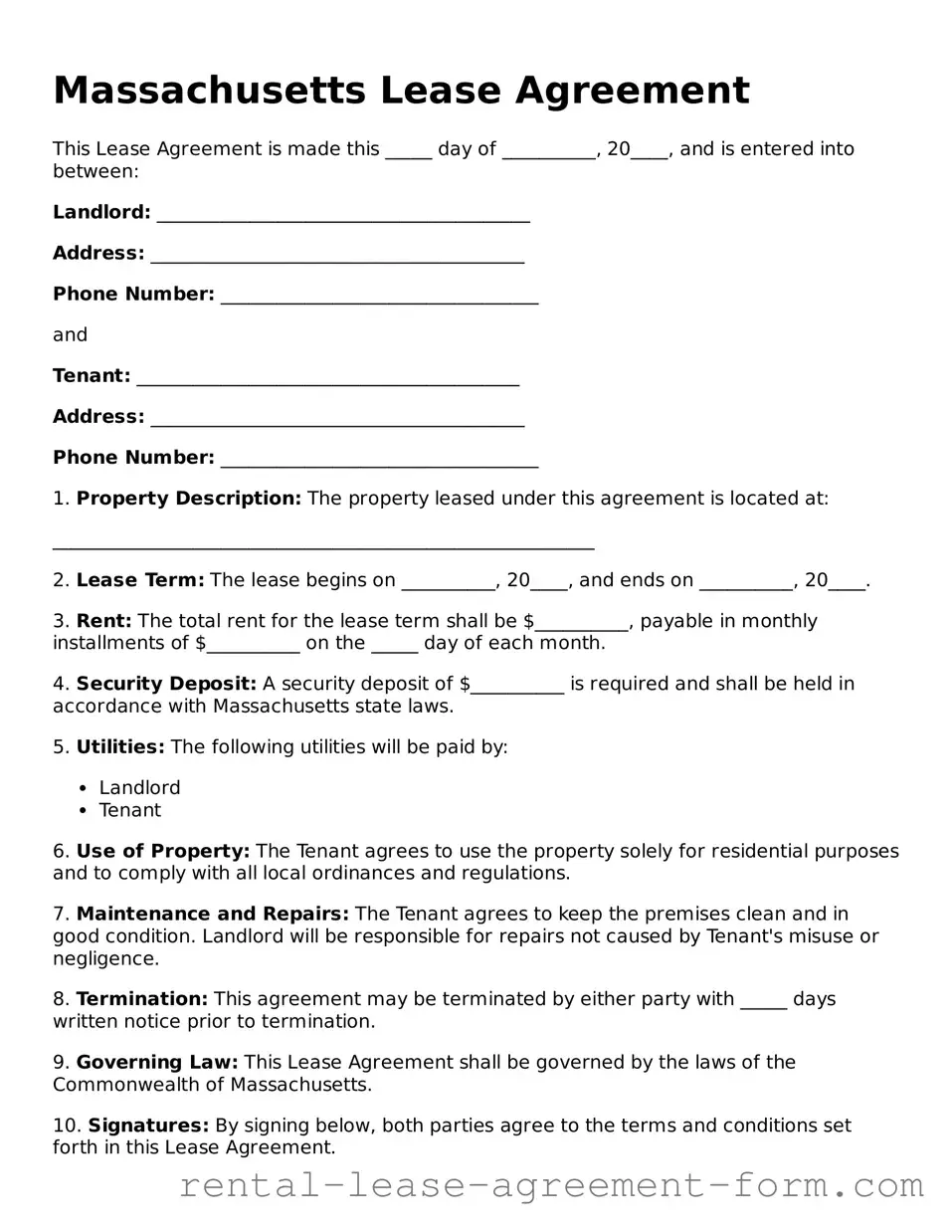Legal Massachusetts Lease Agreement Template