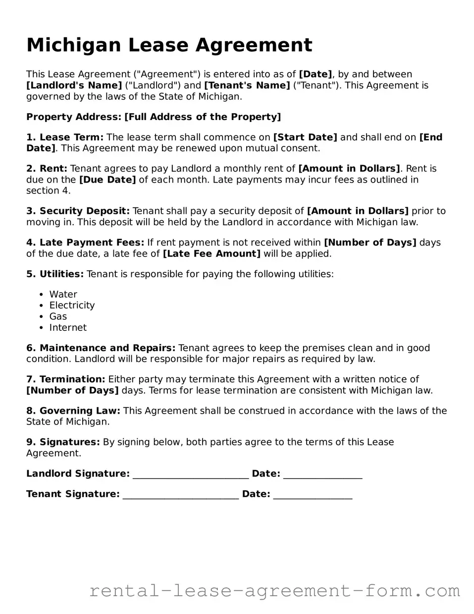 Legal Michigan Lease Agreement Template