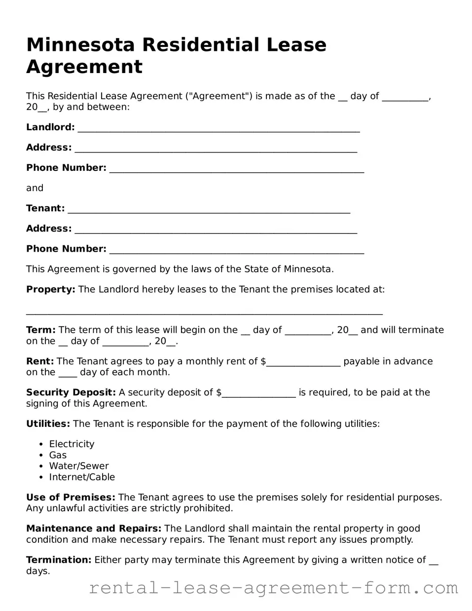 Legal Minnesota Residential Lease Agreement Template