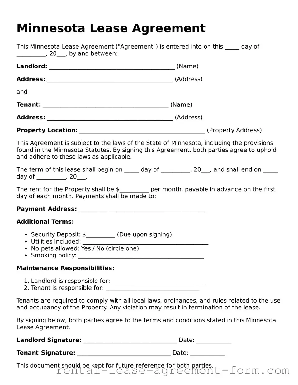 Legal Minnesota Lease Agreement Template