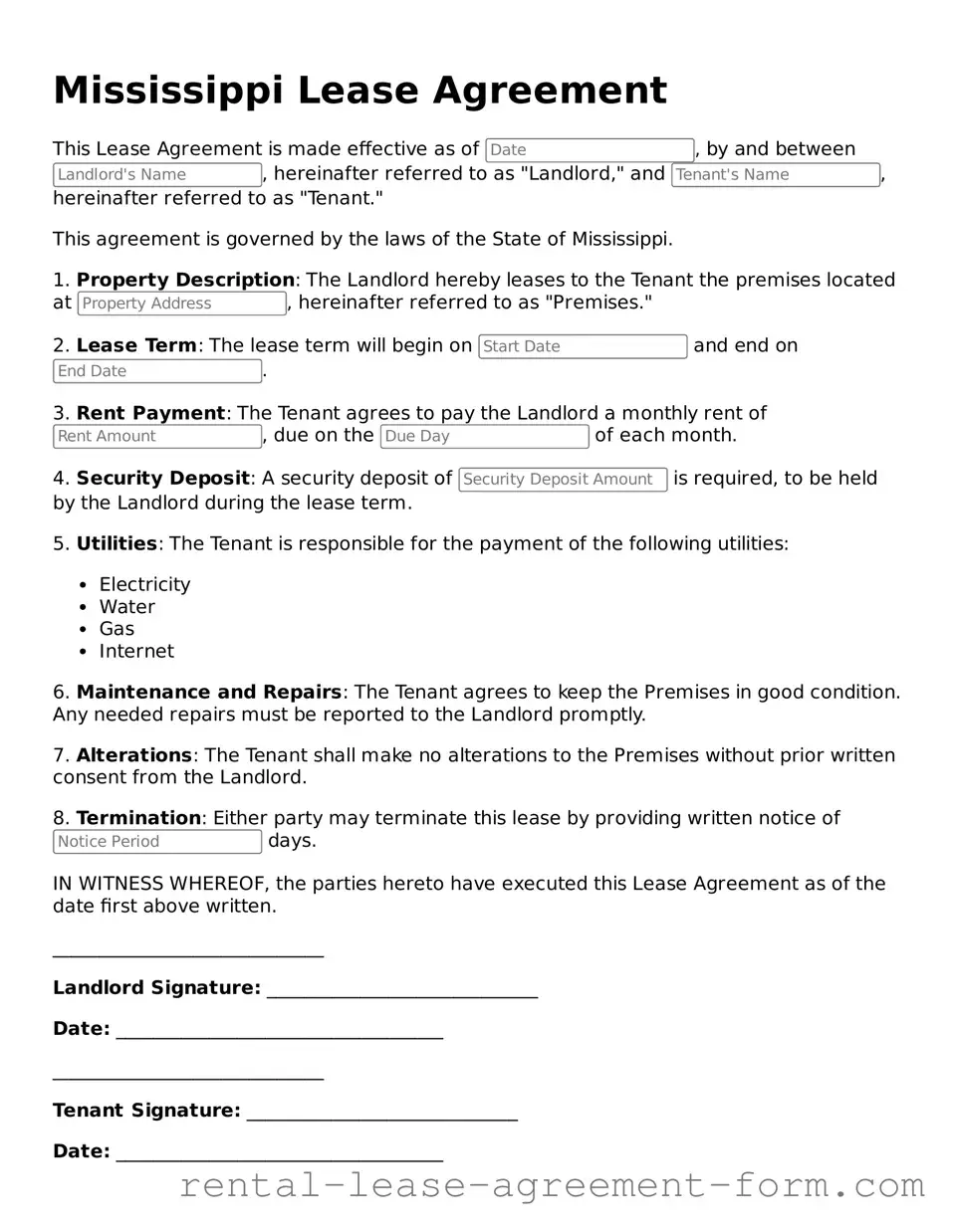 Legal Mississippi Lease Agreement Template