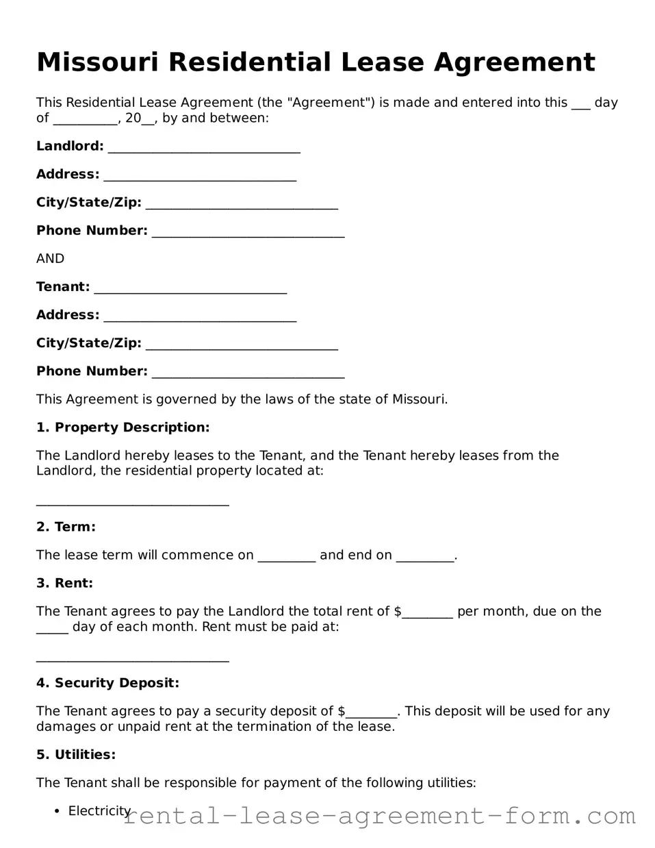 Legal Missouri Residential Lease Agreement Template