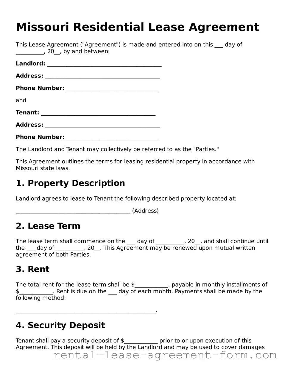 Legal Missouri Lease Agreement Template
