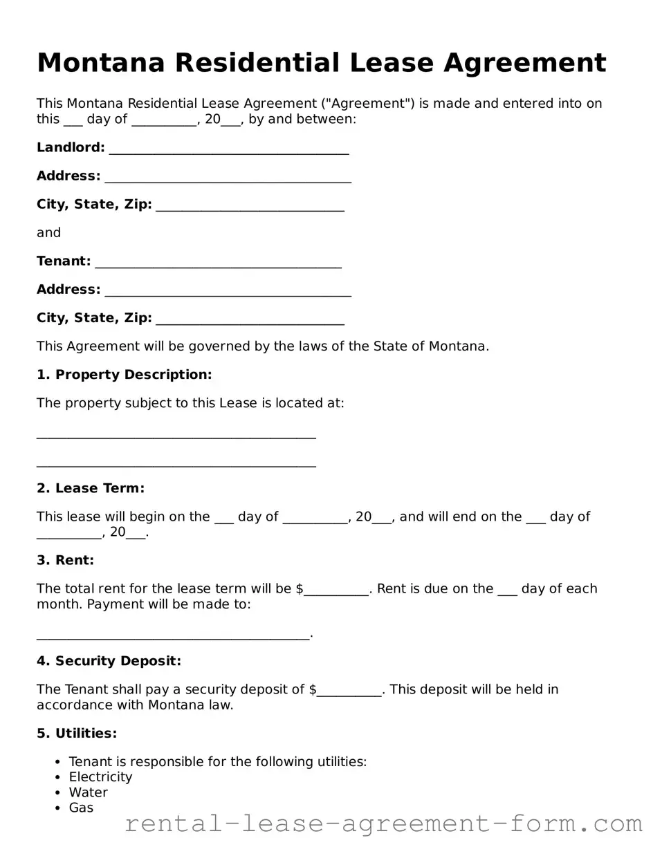 Legal Montana Residential Lease Agreement Template