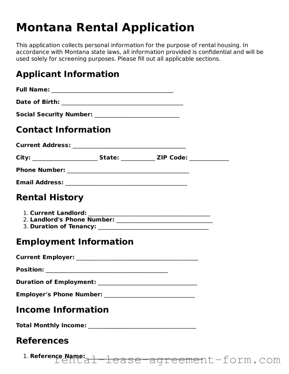 Legal Montana Rental Application Template