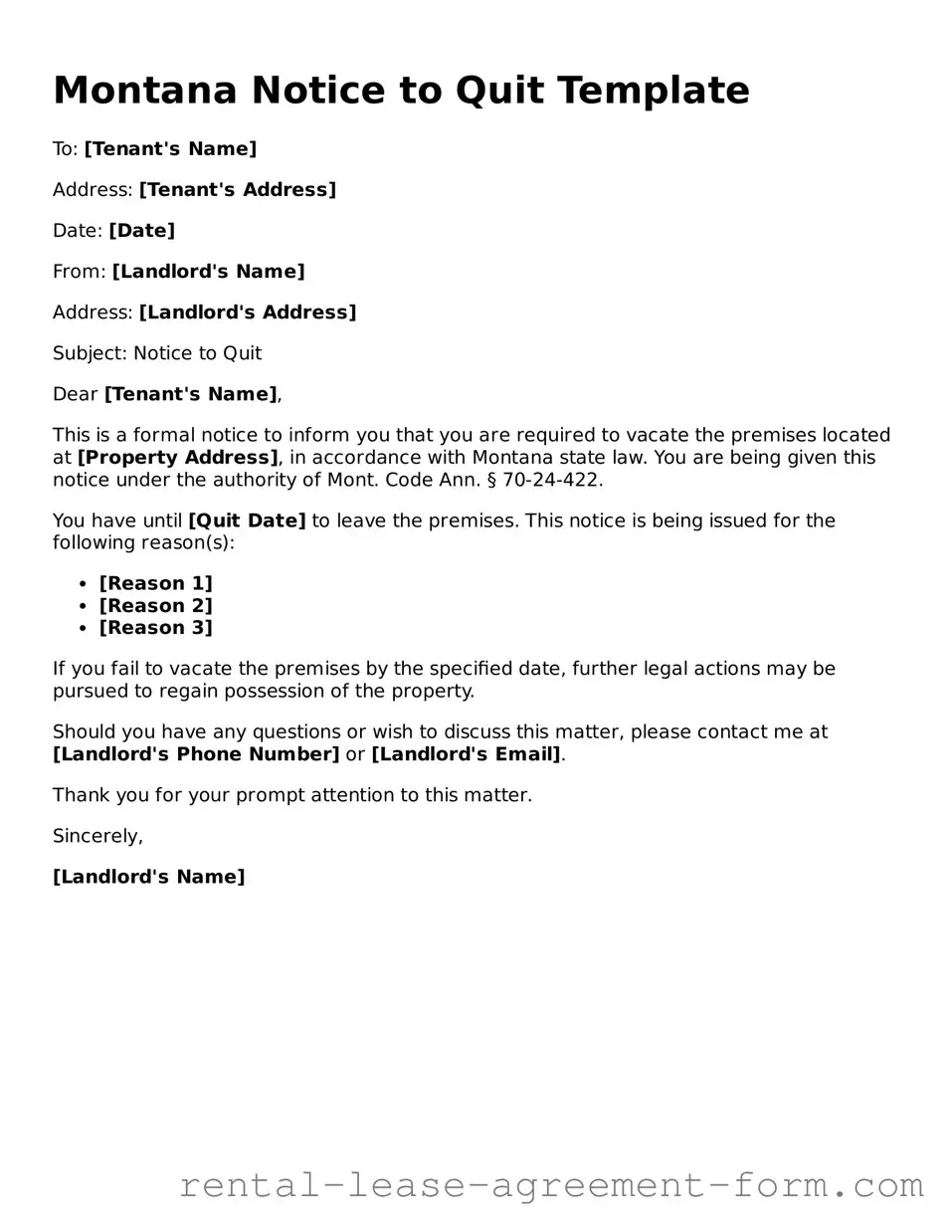 Legal Montana Notice to Quit Template