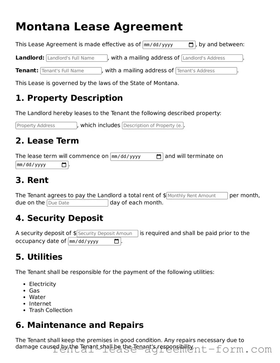 Legal Montana Lease Agreement Template