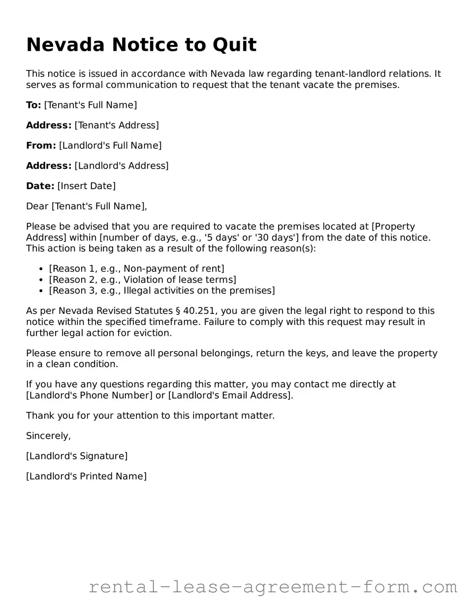Legal Nevada Notice to Quit Template