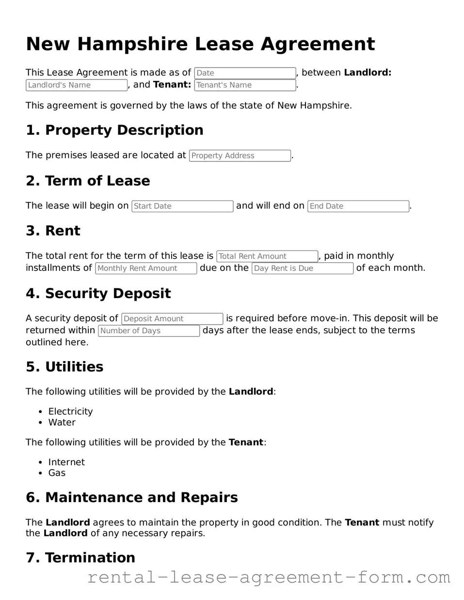 Legal New Hampshire Lease Agreement Template