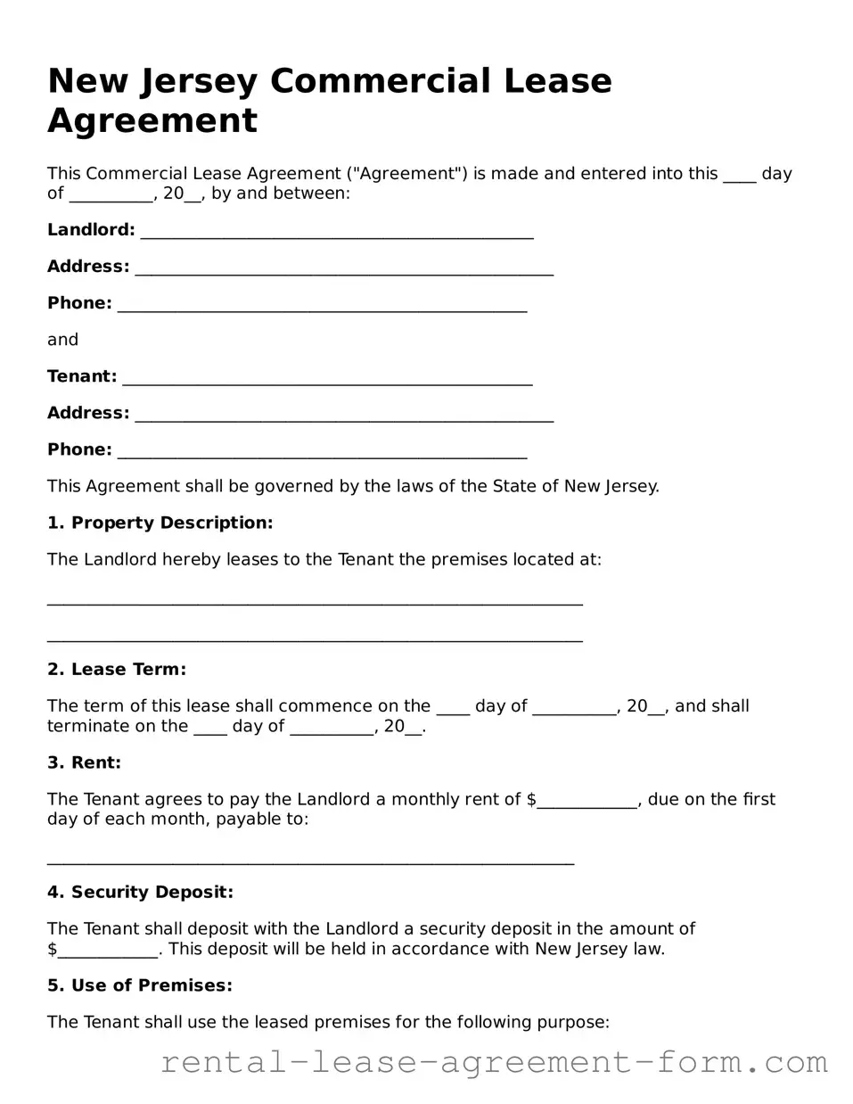 Legal New Jersey Commercial Lease Agreement Template