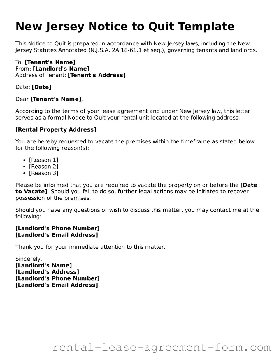 Legal New Jersey Notice to Quit Template