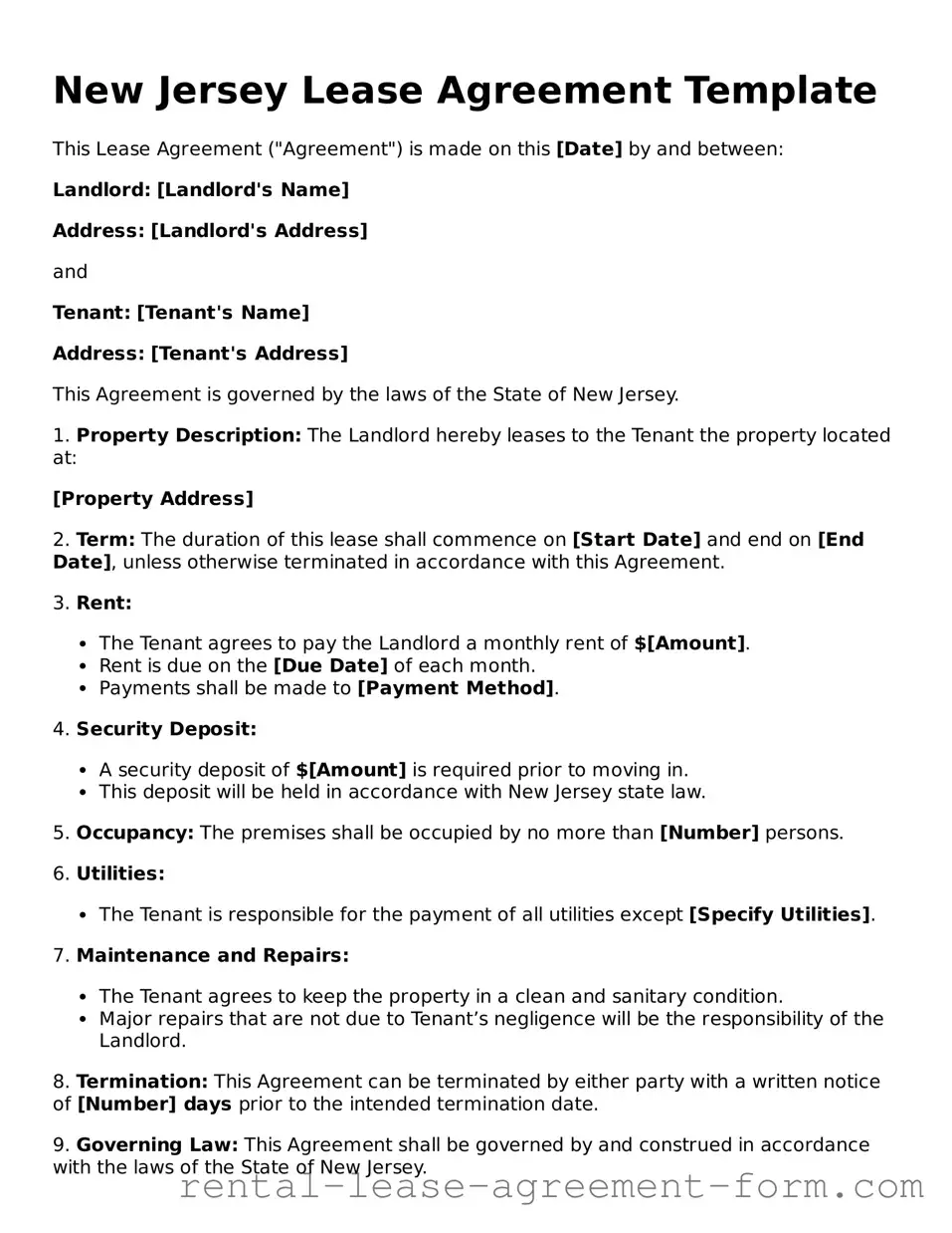 Legal New Jersey Lease Agreement Template
