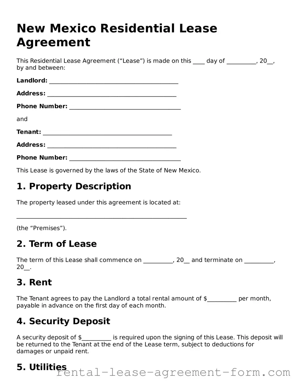 Legal New Mexico Residential Lease Agreement Template