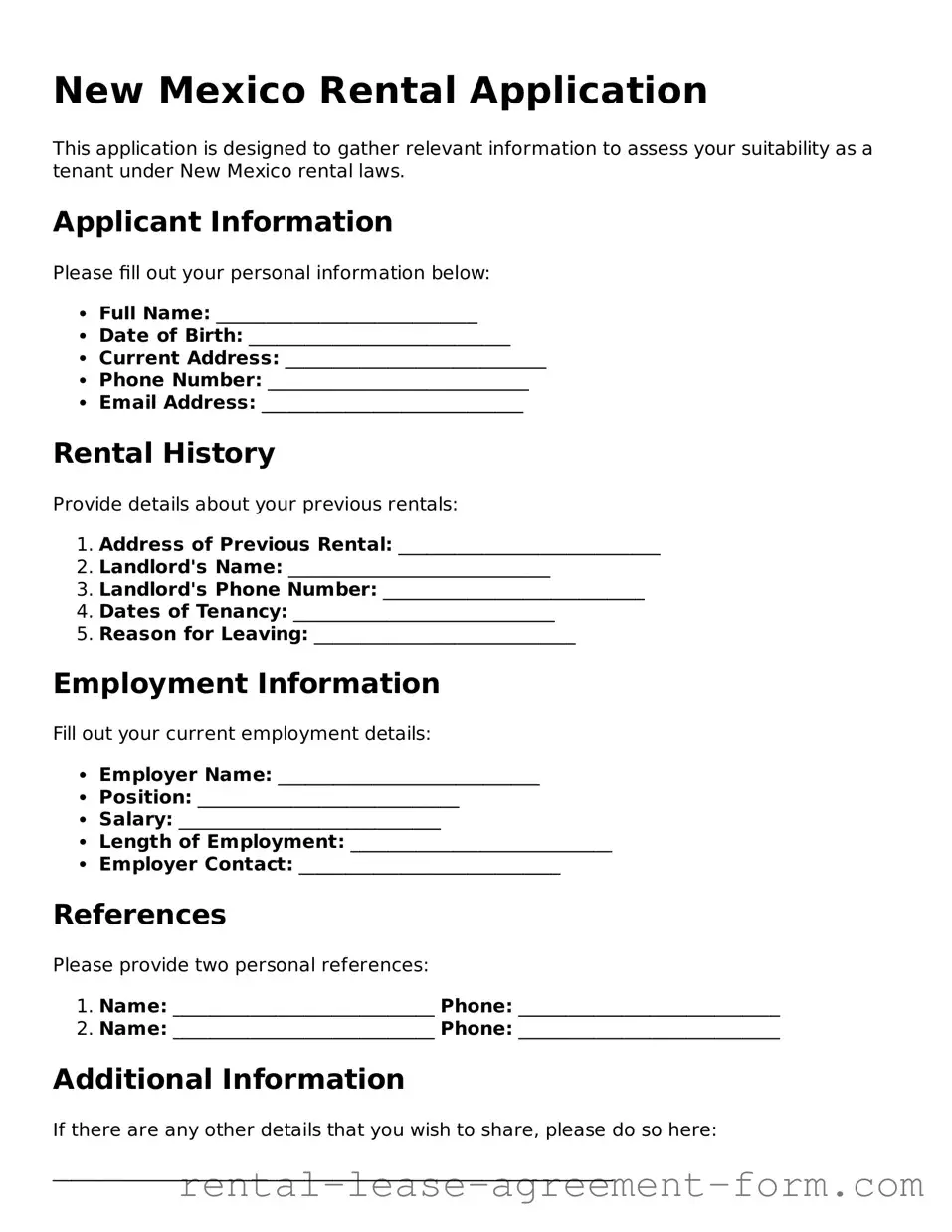 Legal New Mexico Rental Application Template