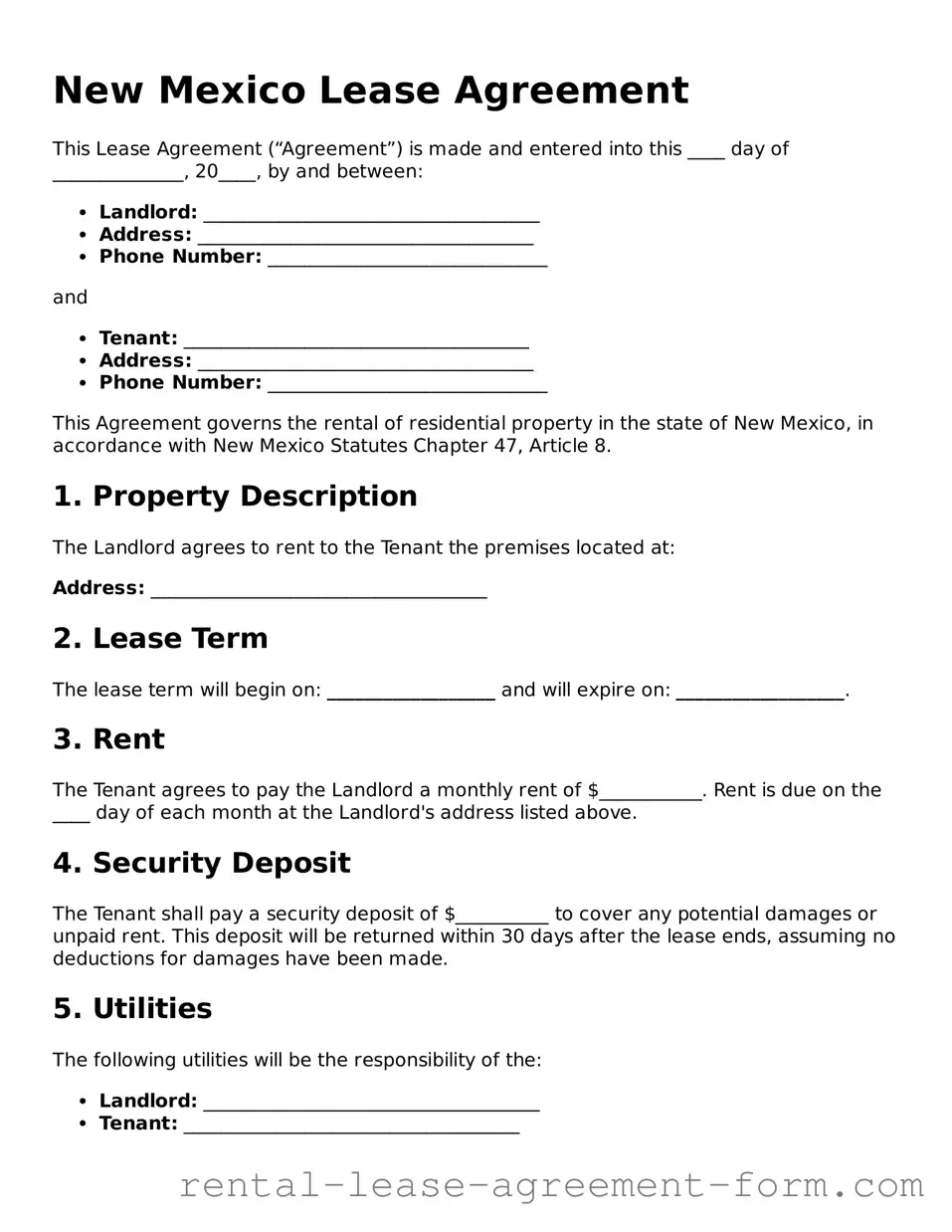 Legal New Mexico Lease Agreement Template