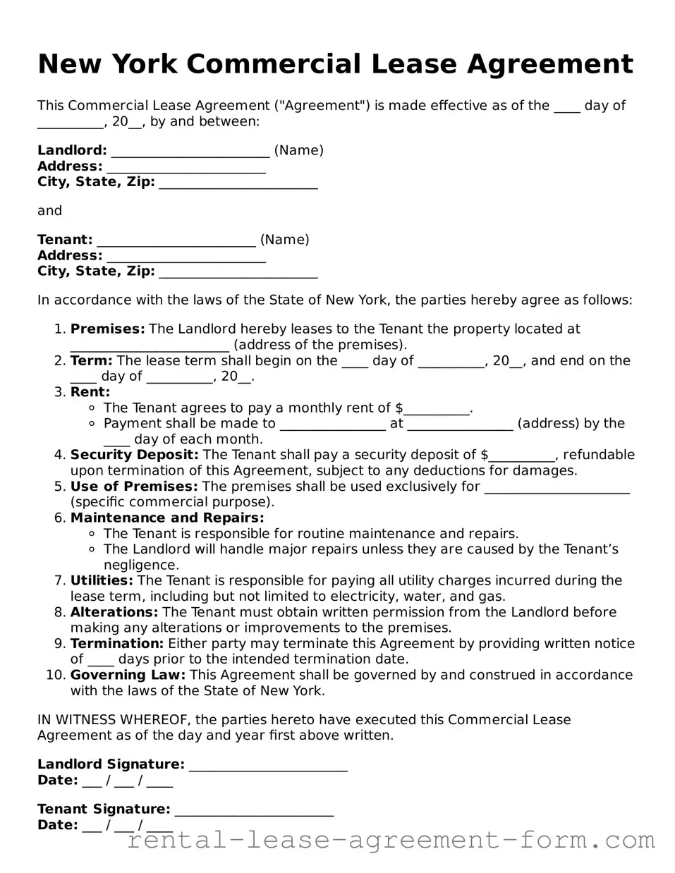 Legal New York Commercial Lease Agreement Template