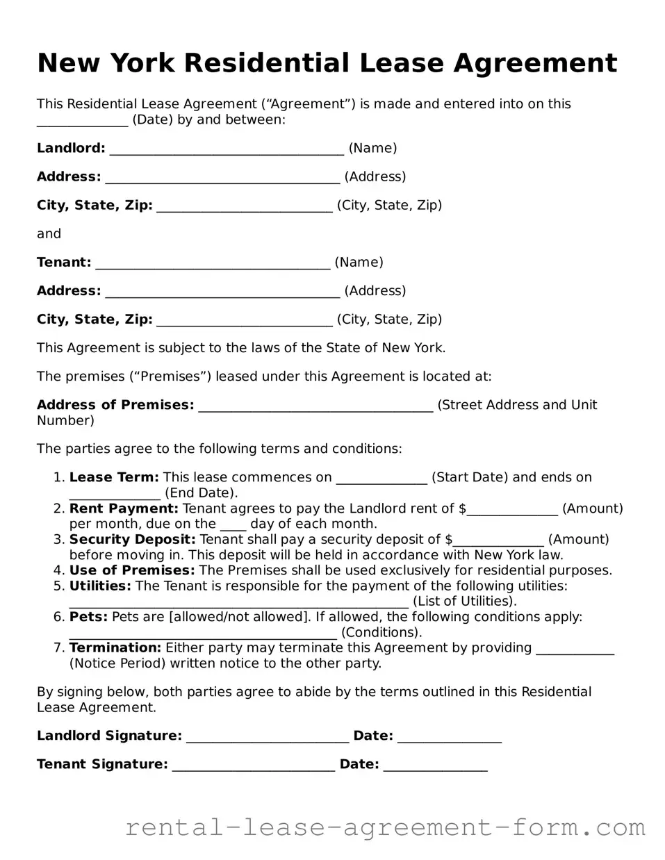Legal New York Residential Lease Agreement Template