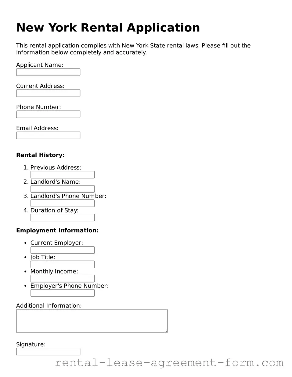 Legal New York Rental Application Template