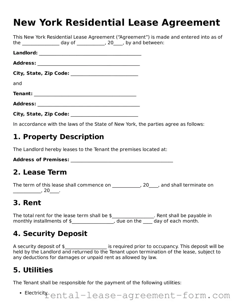 Legal New York Lease Agreement Template