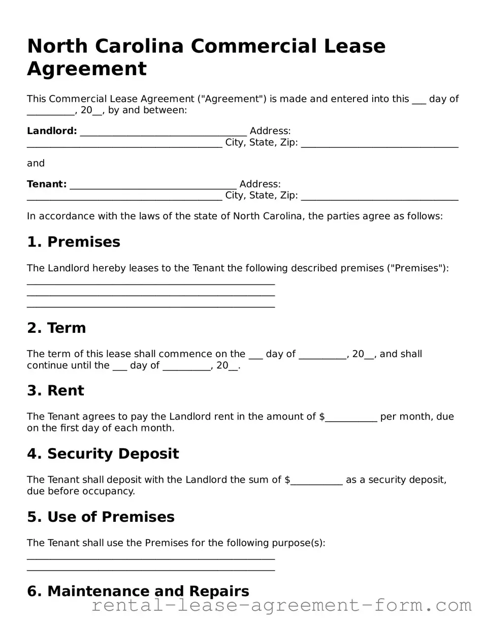 Legal North Carolina Commercial Lease Agreement Template