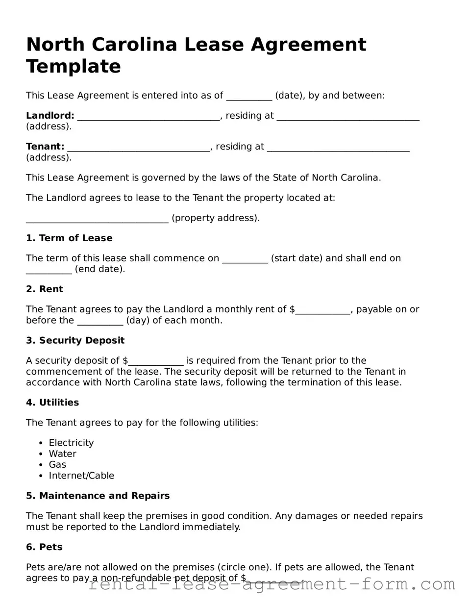 Legal North Carolina Lease Agreement Template