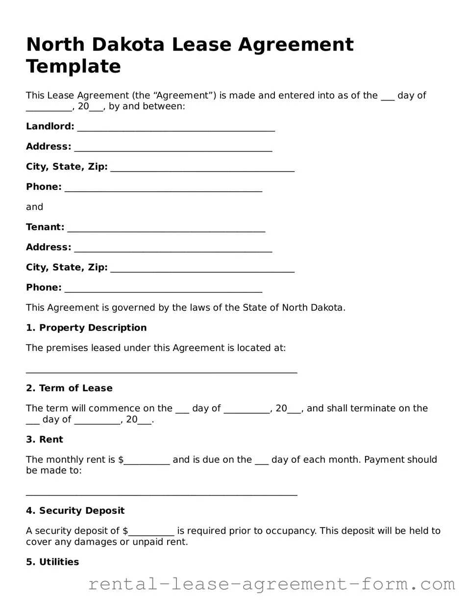 Legal North Dakota Lease Agreement Template