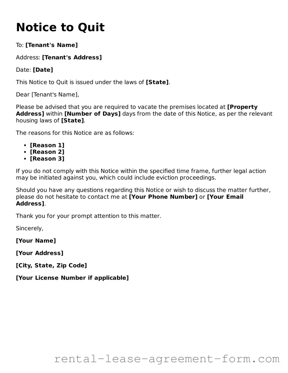 Legal Notice to Quit Form