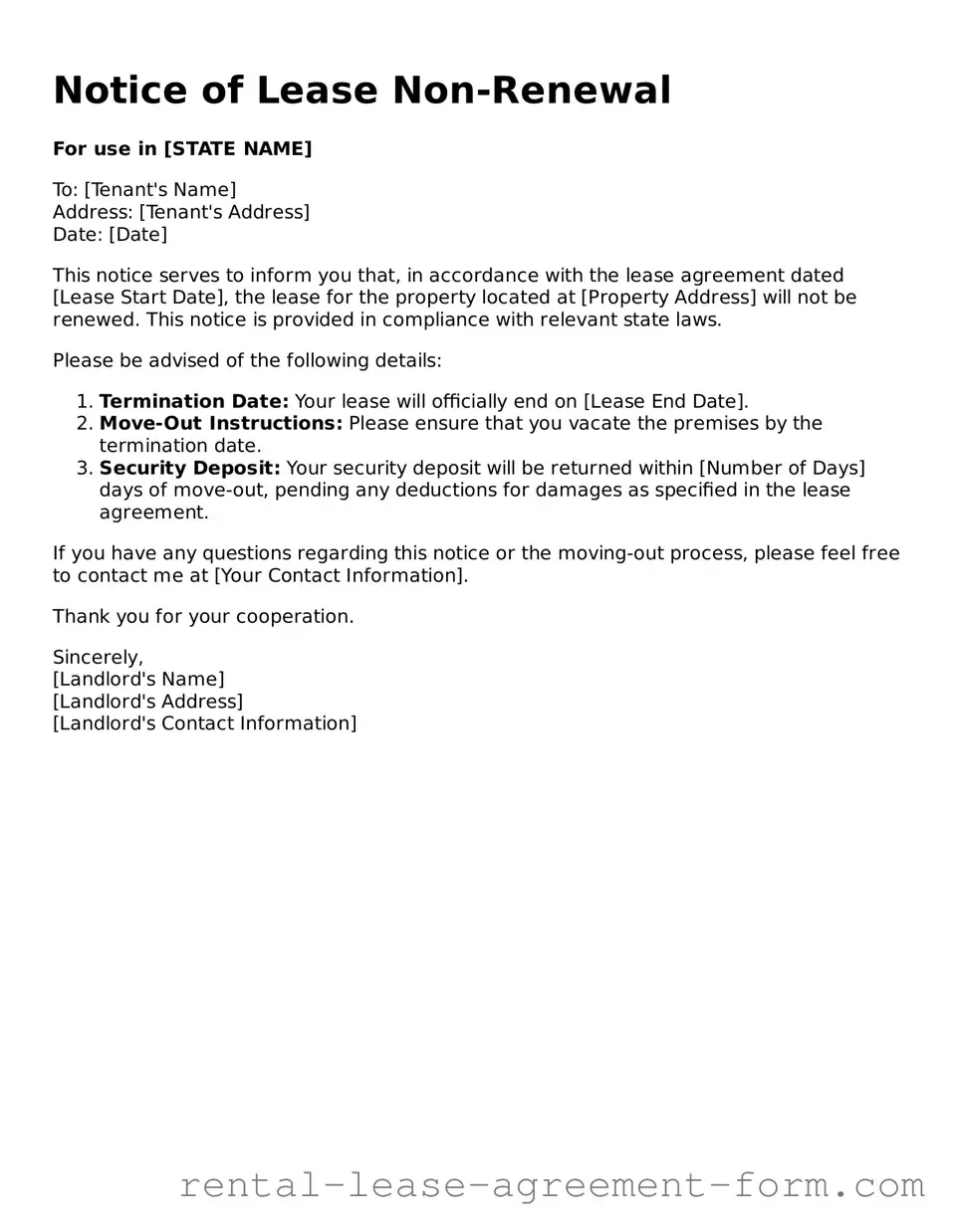 Legal Notice of Lease Non-Renewal Form
