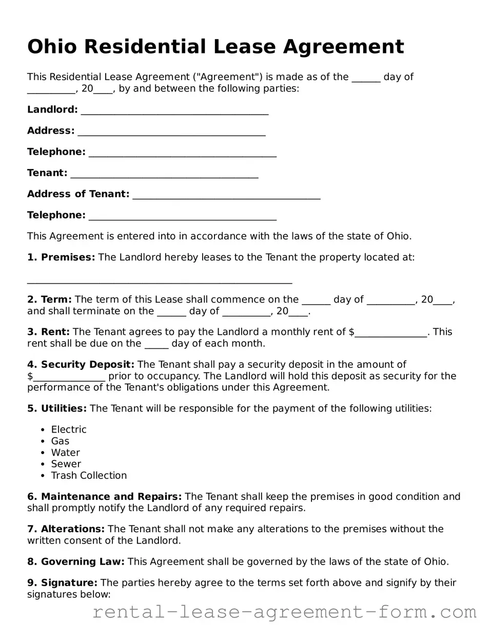 Legal Ohio Residential Lease Agreement Template