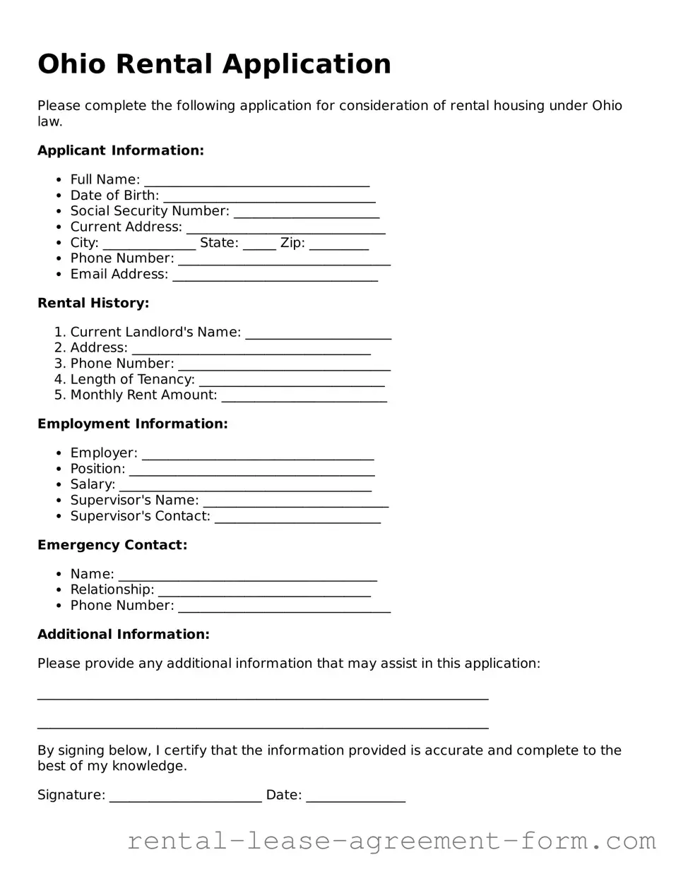 Legal Ohio Rental Application Template