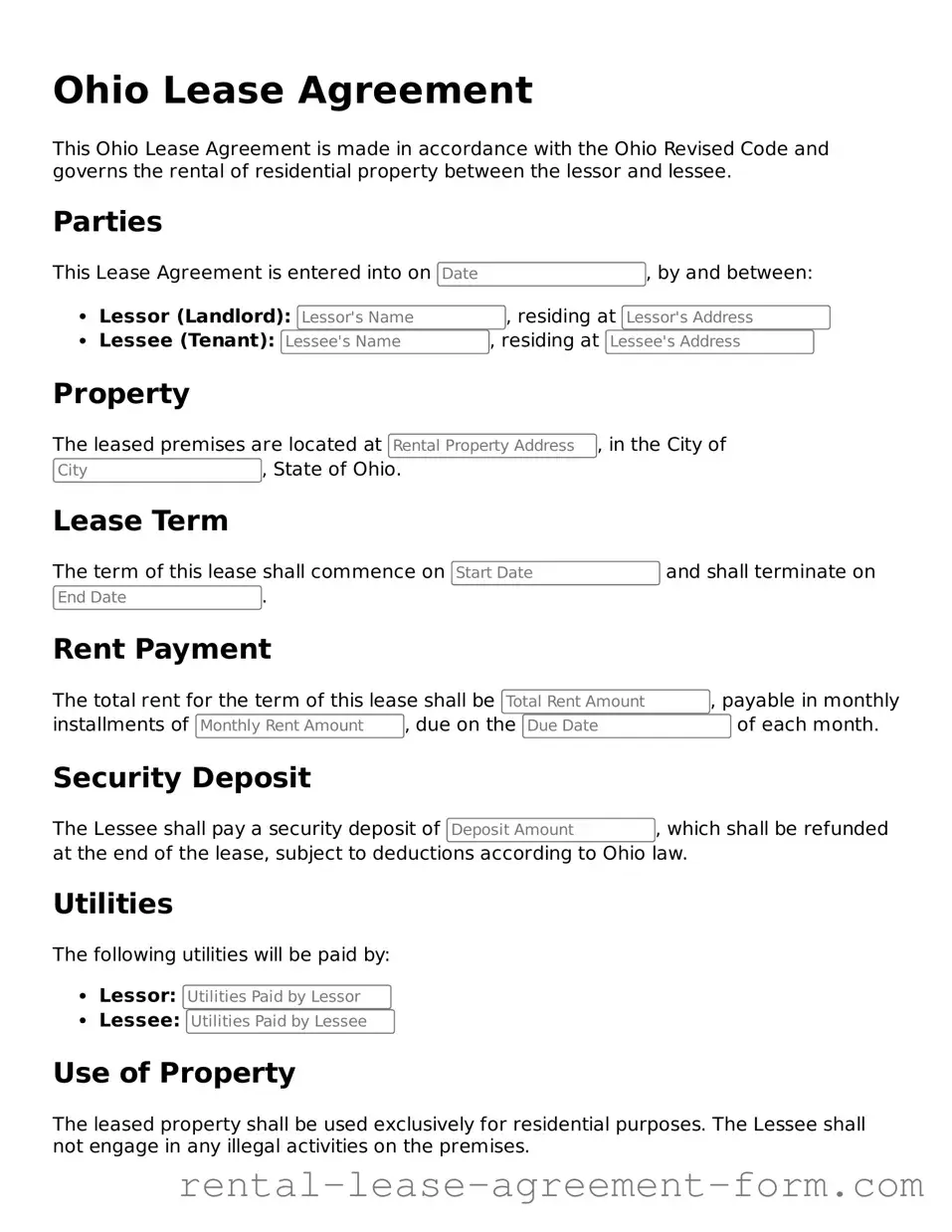 Legal Ohio Lease Agreement Template
