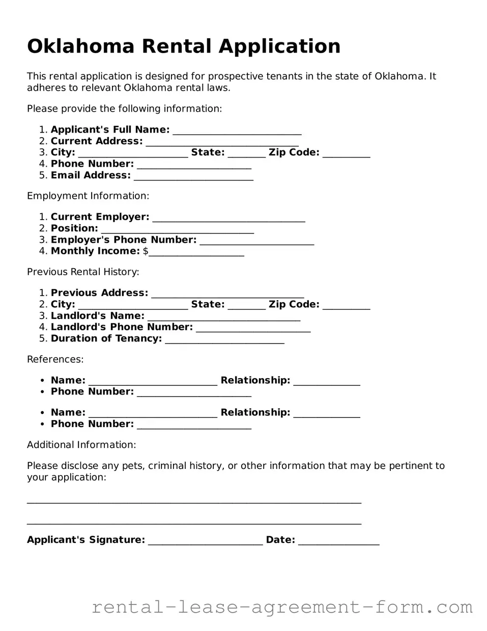 Legal Oklahoma Rental Application Template