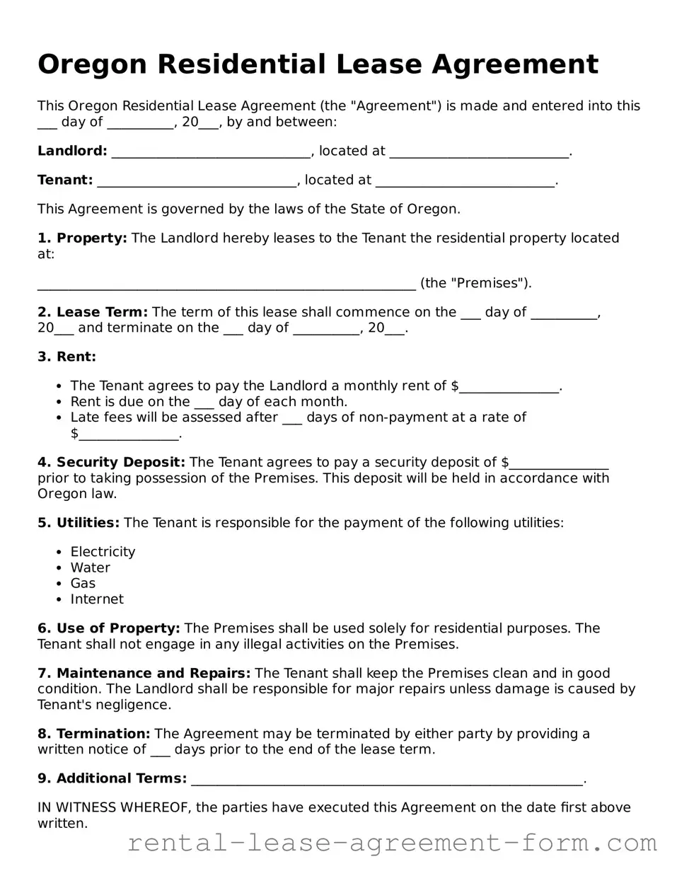 Legal Oregon Residential Lease Agreement Template