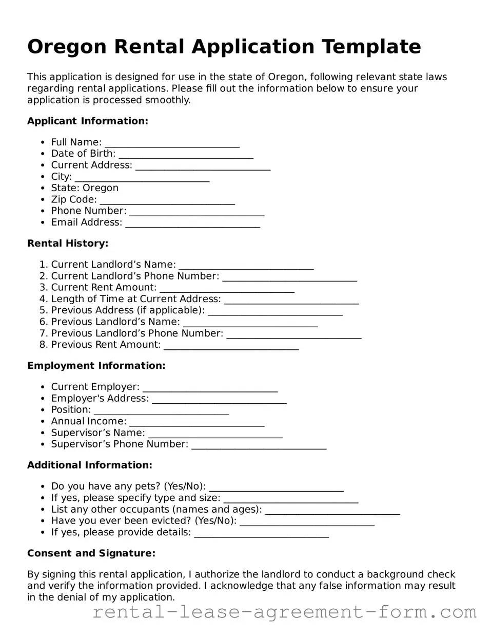 Legal Oregon Rental Application Template