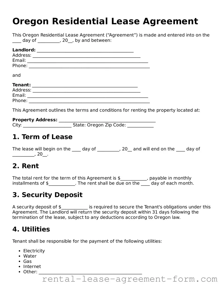 Legal Oregon Lease Agreement Template