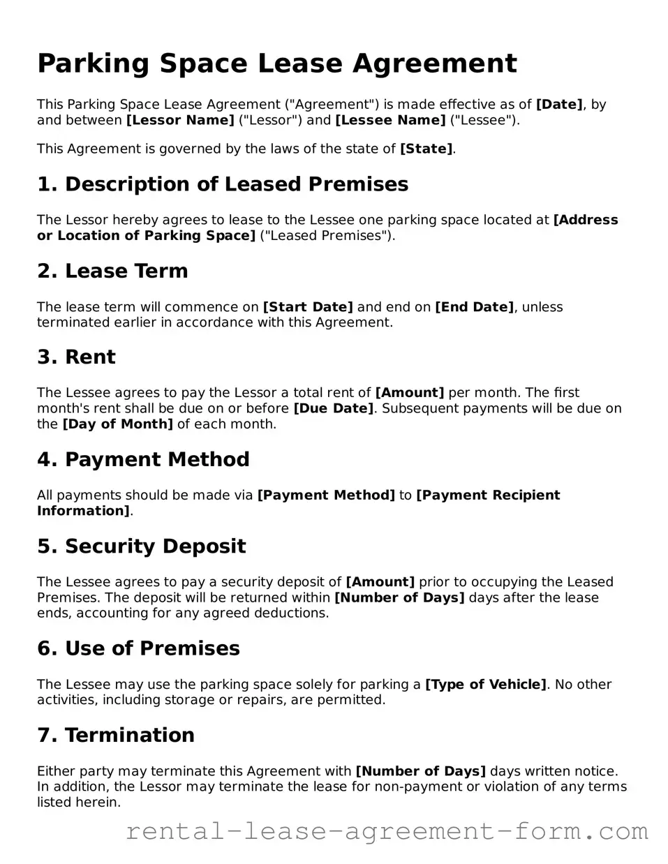 Legal Parking Space Lease Agreement Form