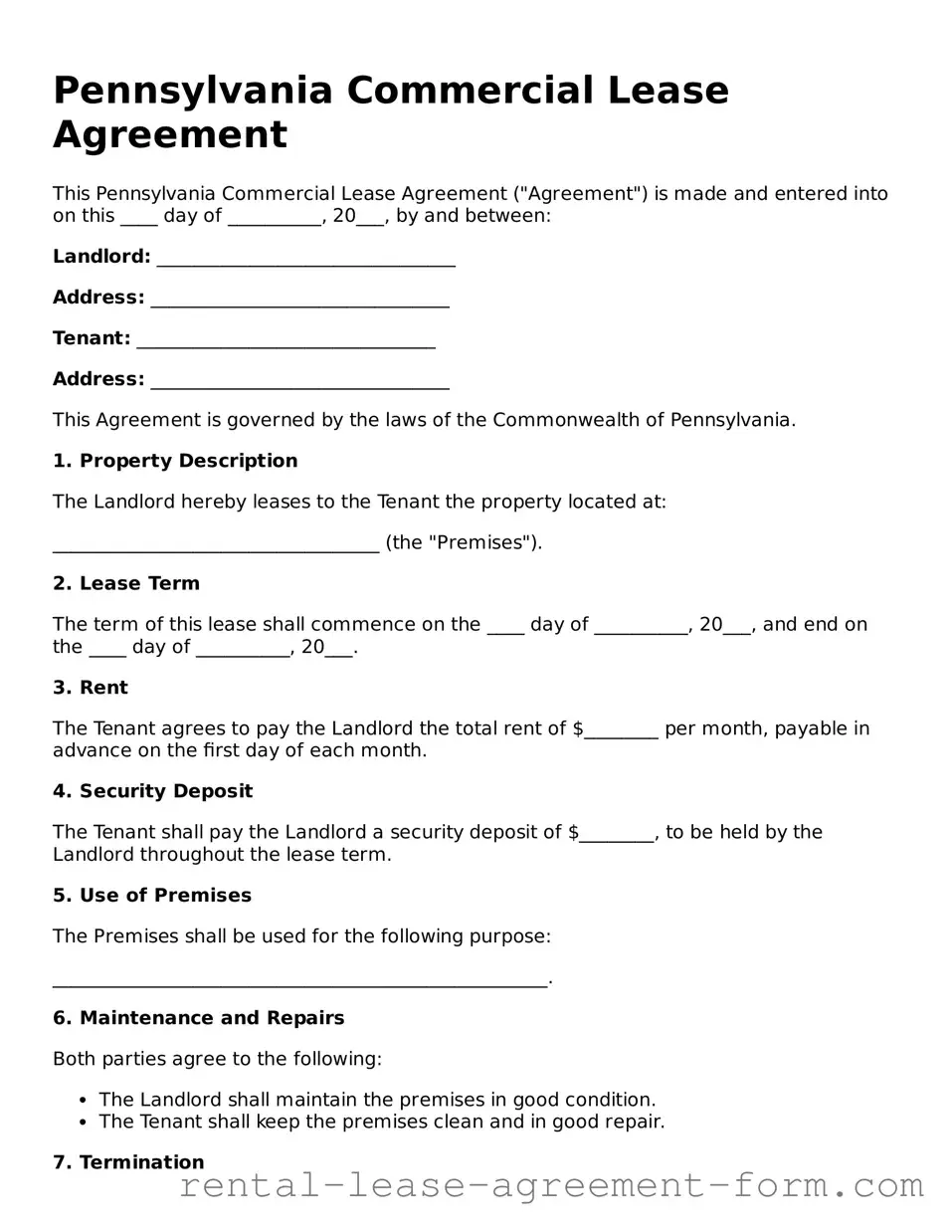 Legal Pennsylvania Commercial Lease Agreement Template